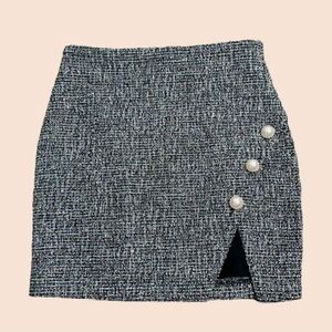 Lovers + Friends Black Tweed Pencil Skirt with Pearl Details
